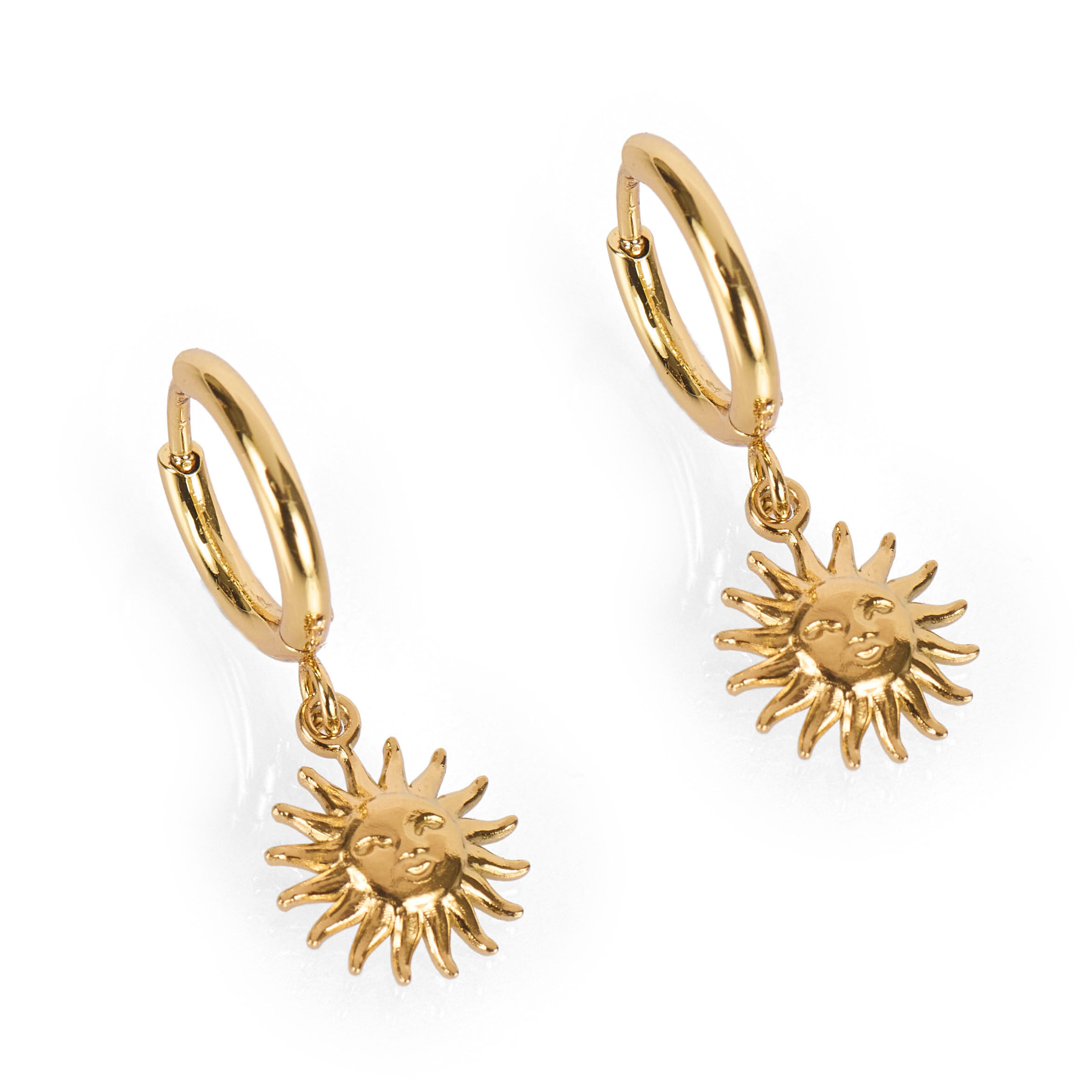 Stainless steel hoop earrings, sun motif