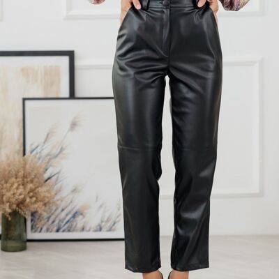 Black wide-leg eco-leather pants