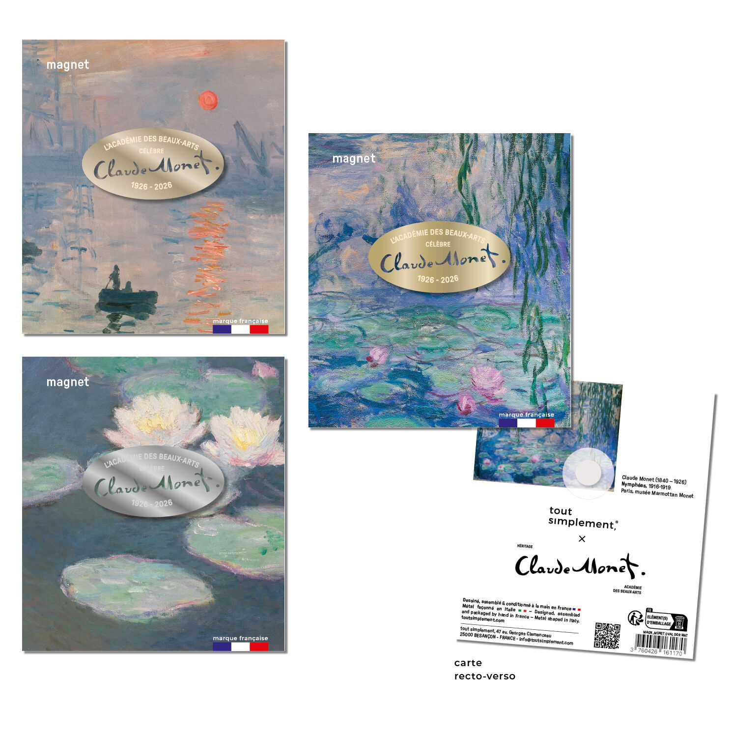 Assortiment 18 magnets métal signature Claude Monet