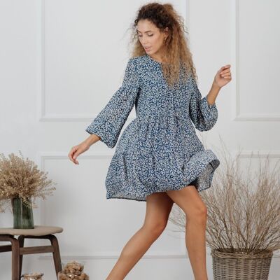 Robe nouée en mousseline bleue