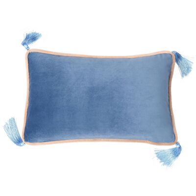 Cuscino rettangolare in velluto blu con nappe