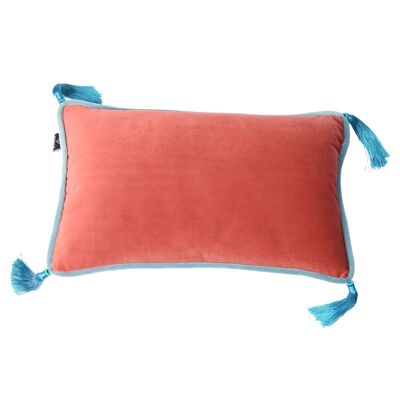 Coral Velvet Rectangular Cushion with Tassels