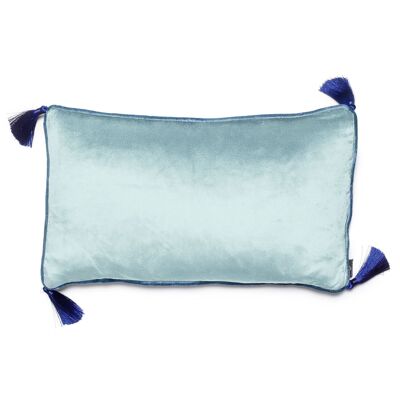 Cuscino rettangolare in velluto di giada blu ghiaccio con nappe