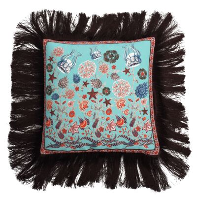 Aqua Chintz Silk Cushion