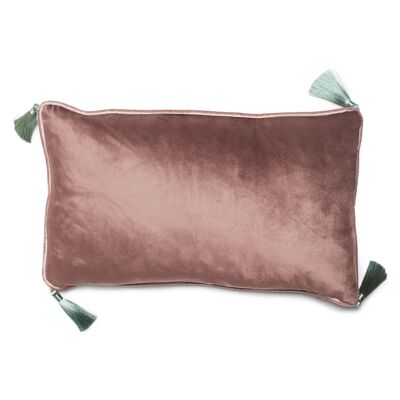 Coussin Rectangulaire en Velours Gris avec Pompons