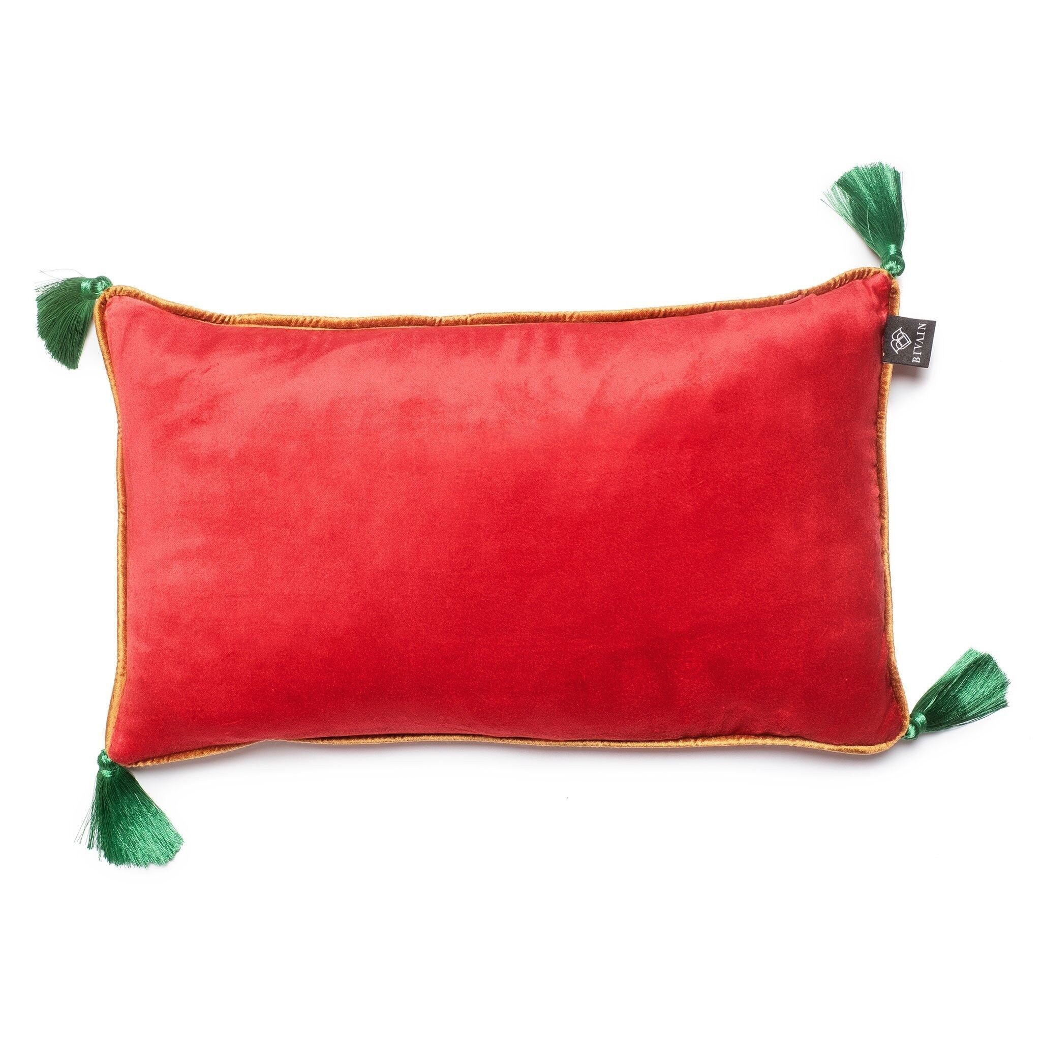 Cuscino rettangolare in velluto rosa con nappe