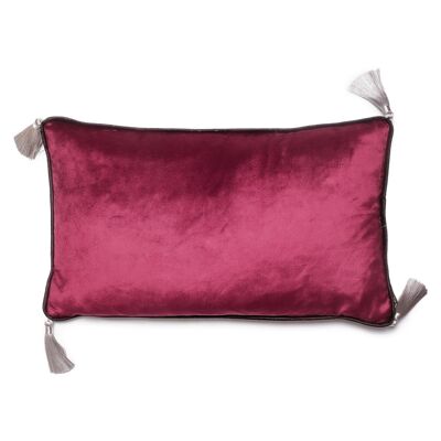 Cuscino rettangolare in velluto viola scuro con nappe