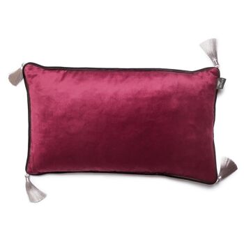 Coussin rectangulaire en velours violet foncé avec glands 2