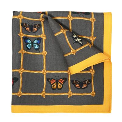 Pañuelo de bolsillo de seda con mariposas y escaleras