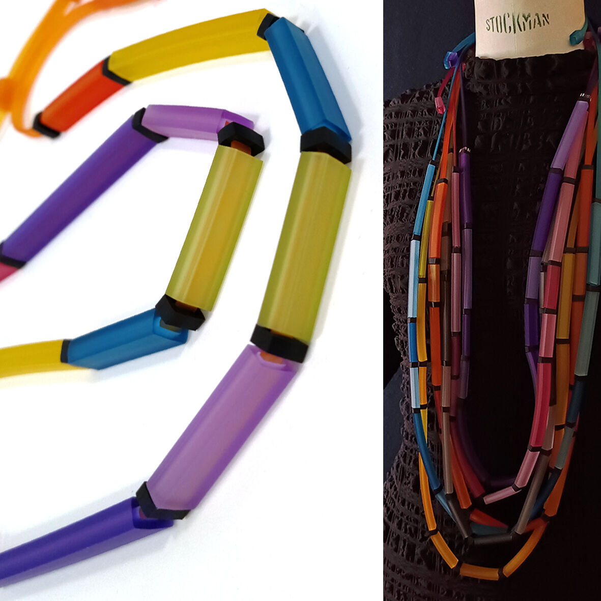 LORETA - long collier-sautoir en caoutchouc teinté à la main