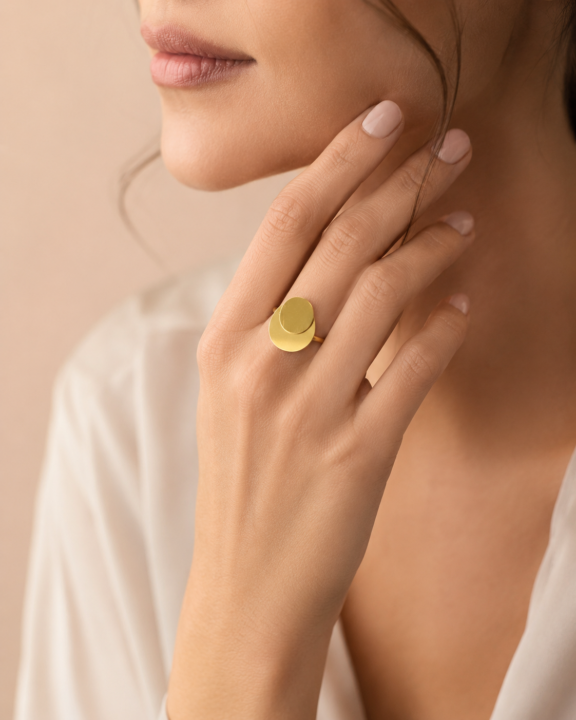 Bague dorée ajustable double pastilles brossées