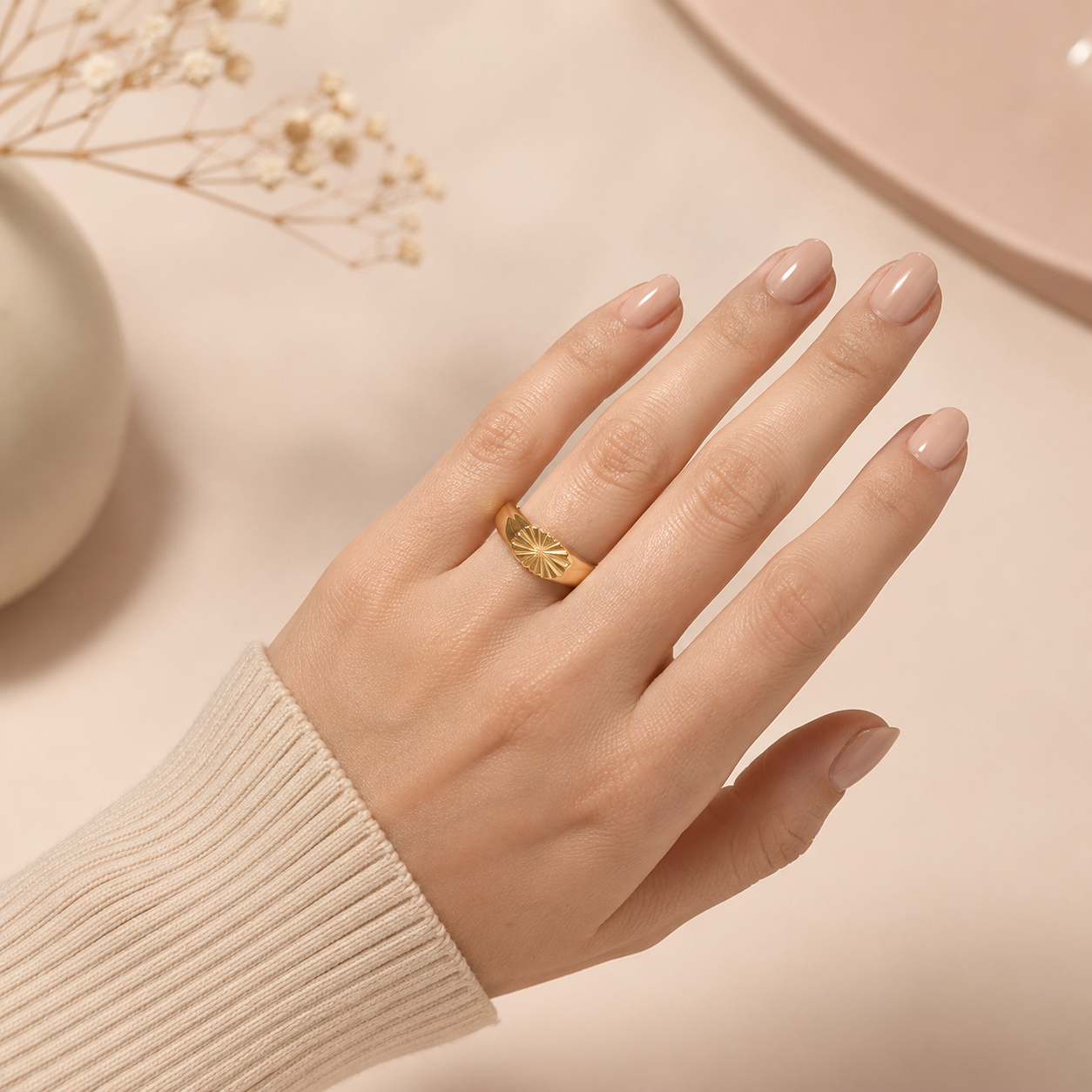 Bague gravure éventail solaire