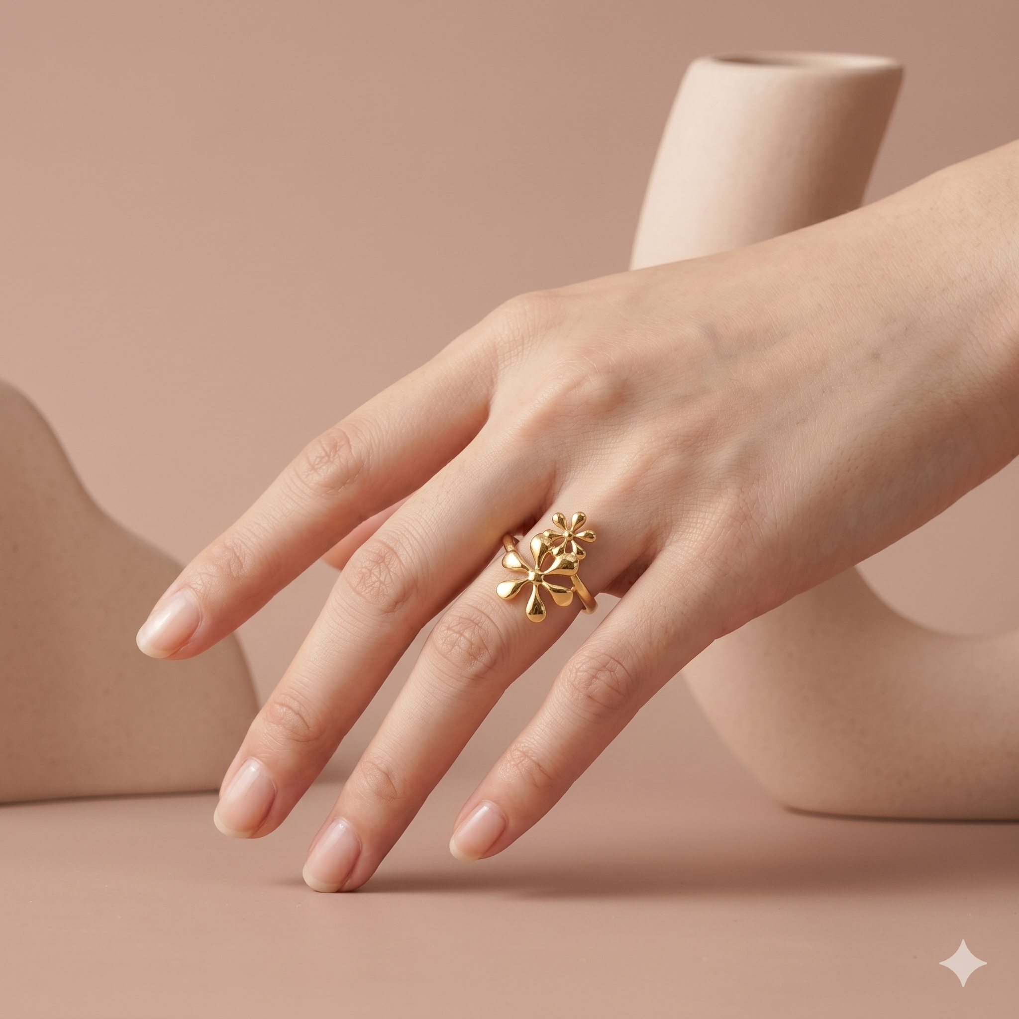Bague ajustable à deux fleurs entrelacées