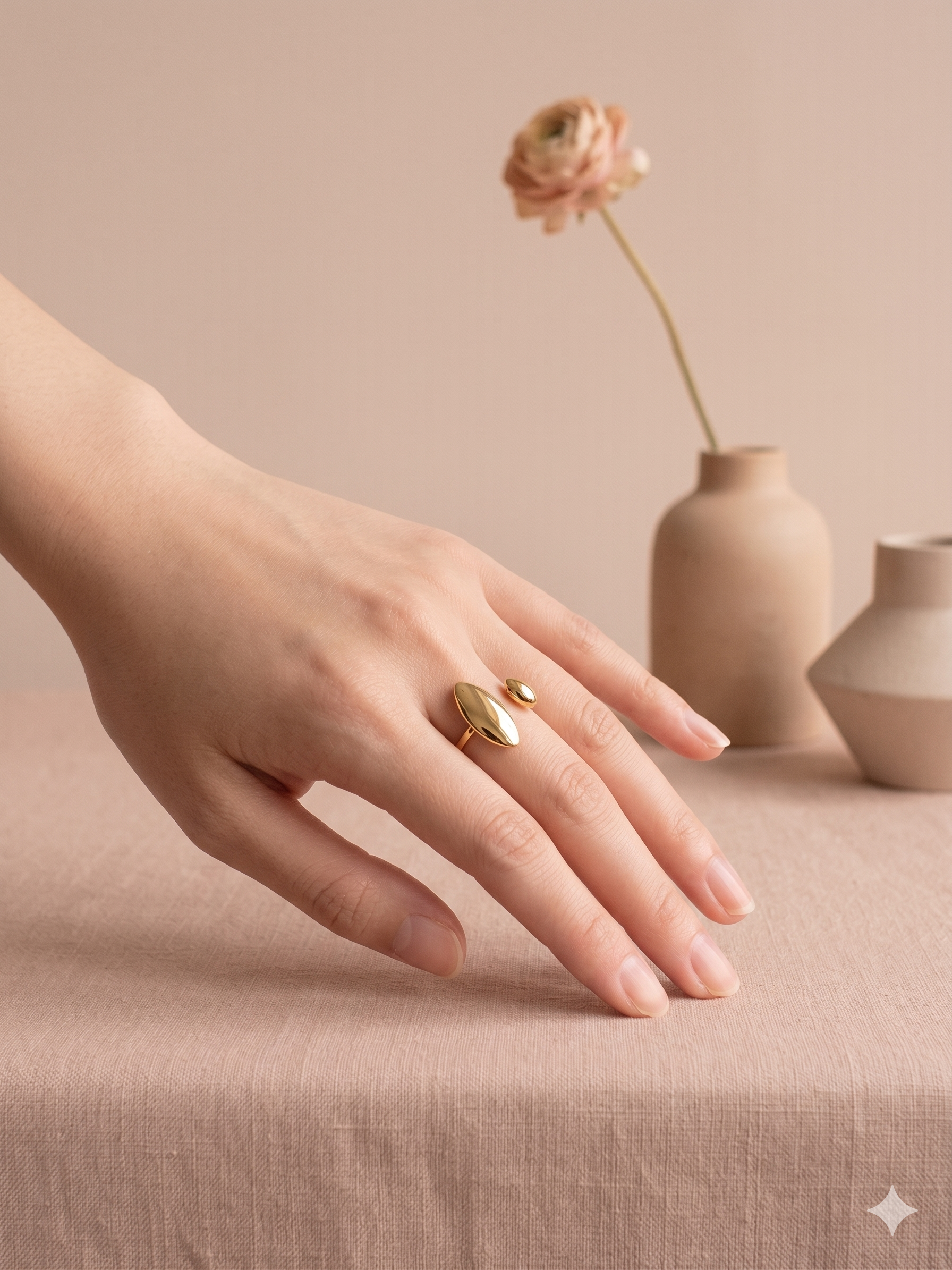 Bague dorée ajustable navette bombée