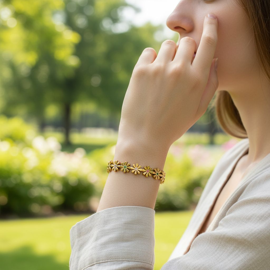 Bracelet jonc orné de fleurs strass colorés