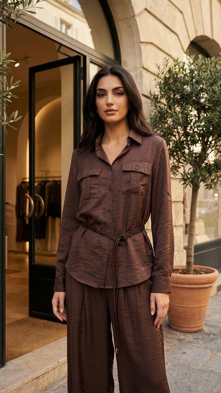 Women's belted shirt with pockets