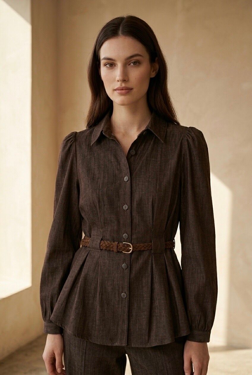 Women's fitted denim shirt with belt