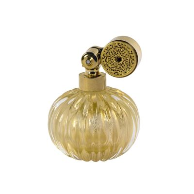 Gold plated escale mount, clear murano glass, onion shape, inserted gold leaf