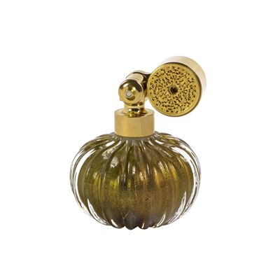 Gold plated escale mount, black murano glass, onion shape, inserted gold leaf