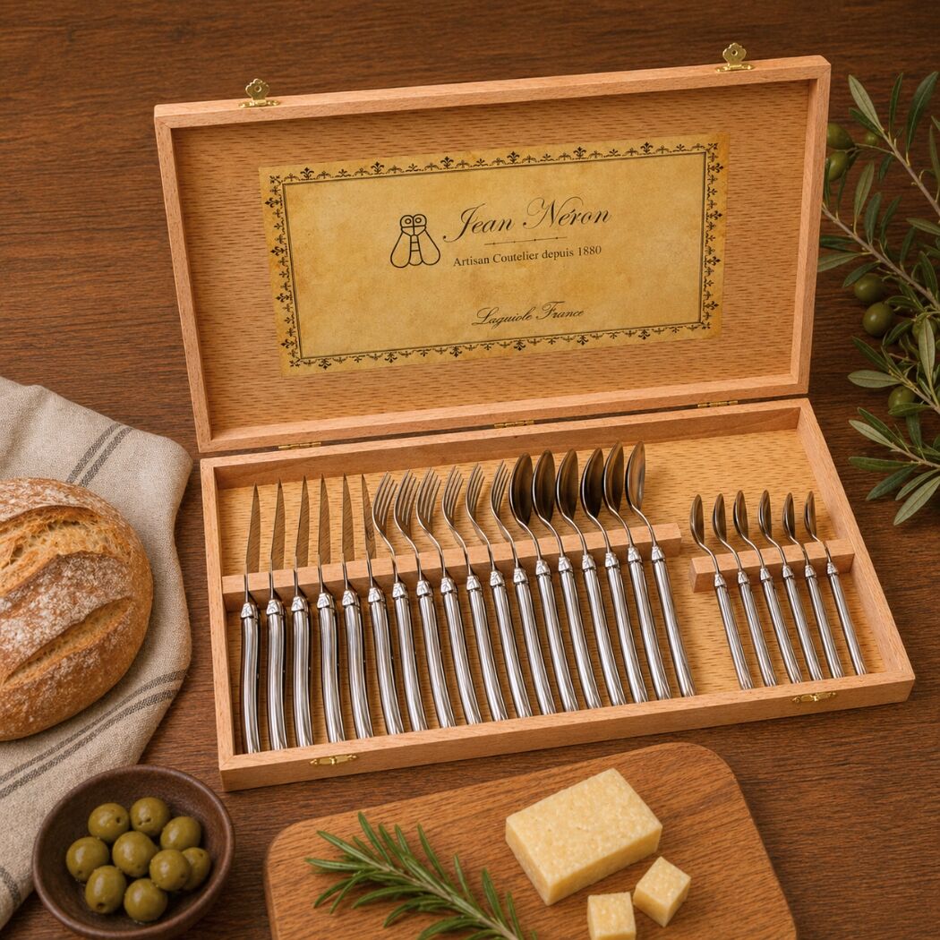 Laguiole 24 Piece Flatware Set, Stainless Steel in Wood Presentation Box