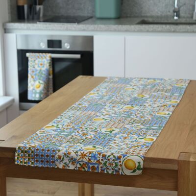 Spanish kitchen table runner, Mediterranean interior tableware