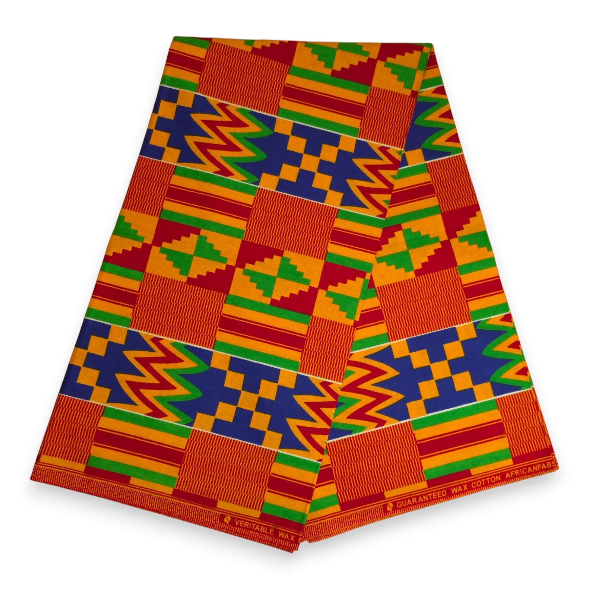 6 Yards - African Wax print fabric - Yellow Blue Kente Print Ghana - 100% cotton