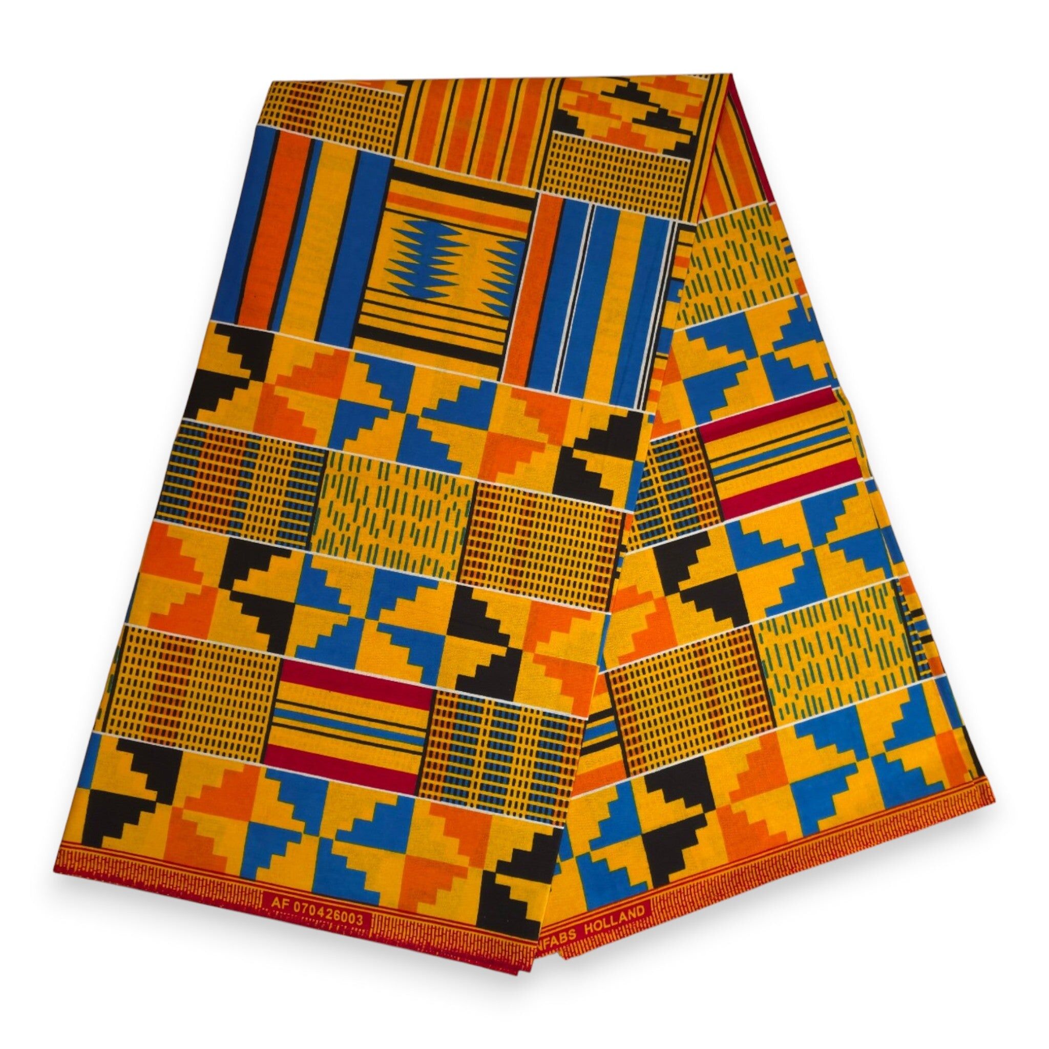 6 Yards - African Wax print fabric - Orange Kente Print Blocks Ghana - 100% cotton