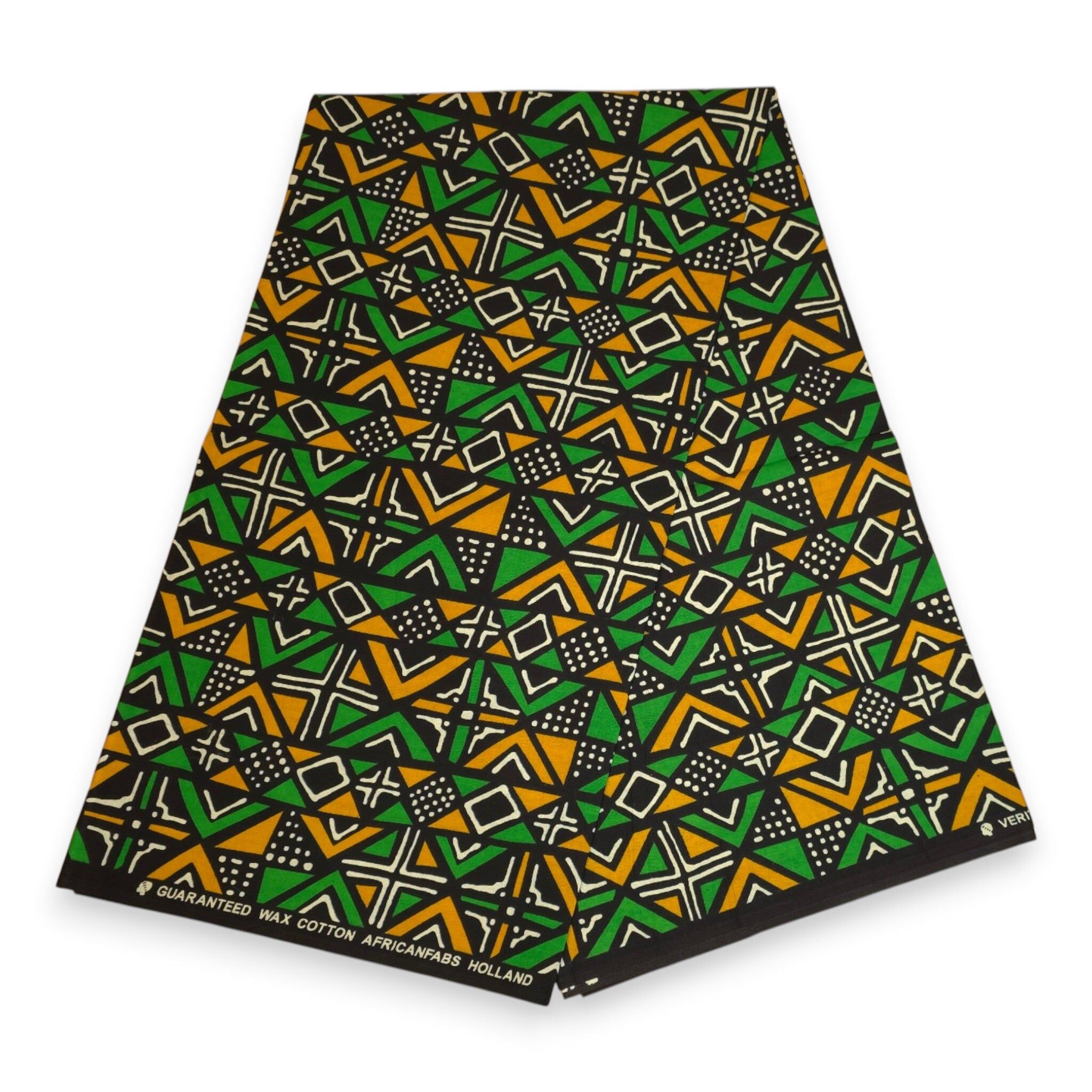 6 Yards - African Wax print fabric - Green Bogolan Geometry - 100% cotton