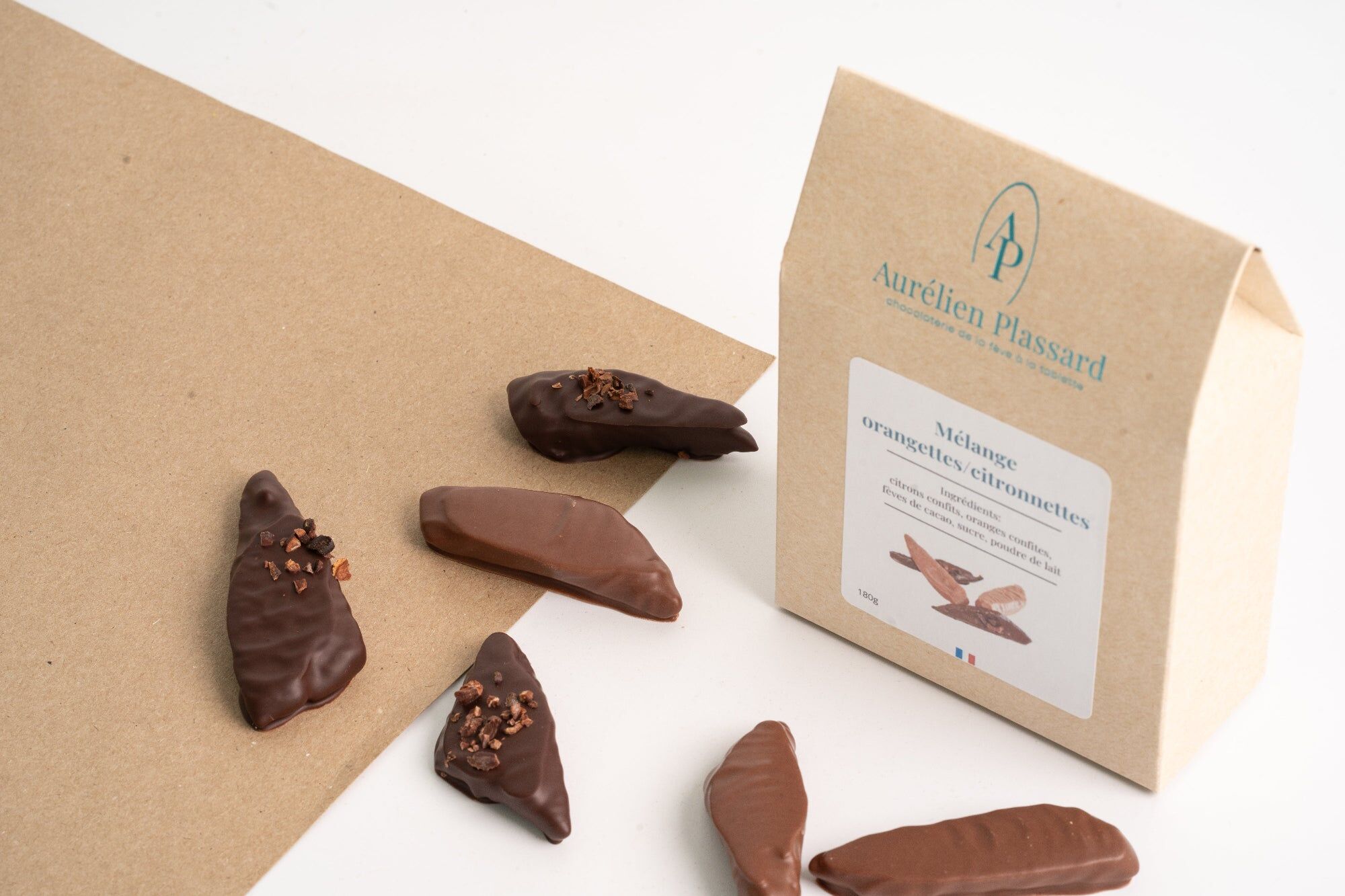 A mix of candied orange and lemon peels with dark and milk chocolate