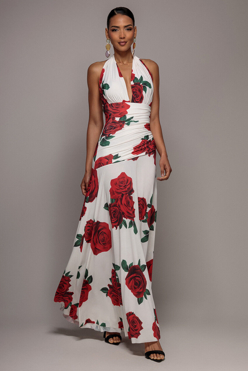 Maxikleid mit Blumenmuster, Neckholder, Empire-Taille und Raffungen DR5259