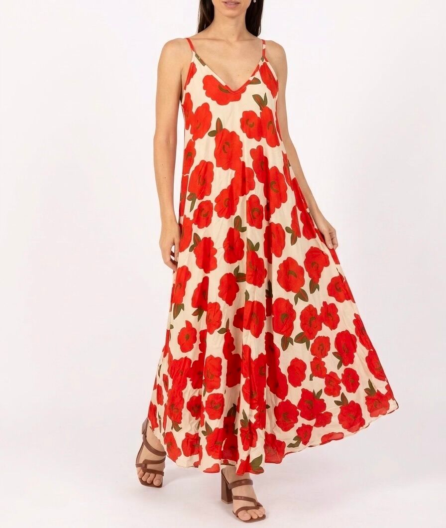 Robe maxi fluide à bretelles encolure en V imprimé floral