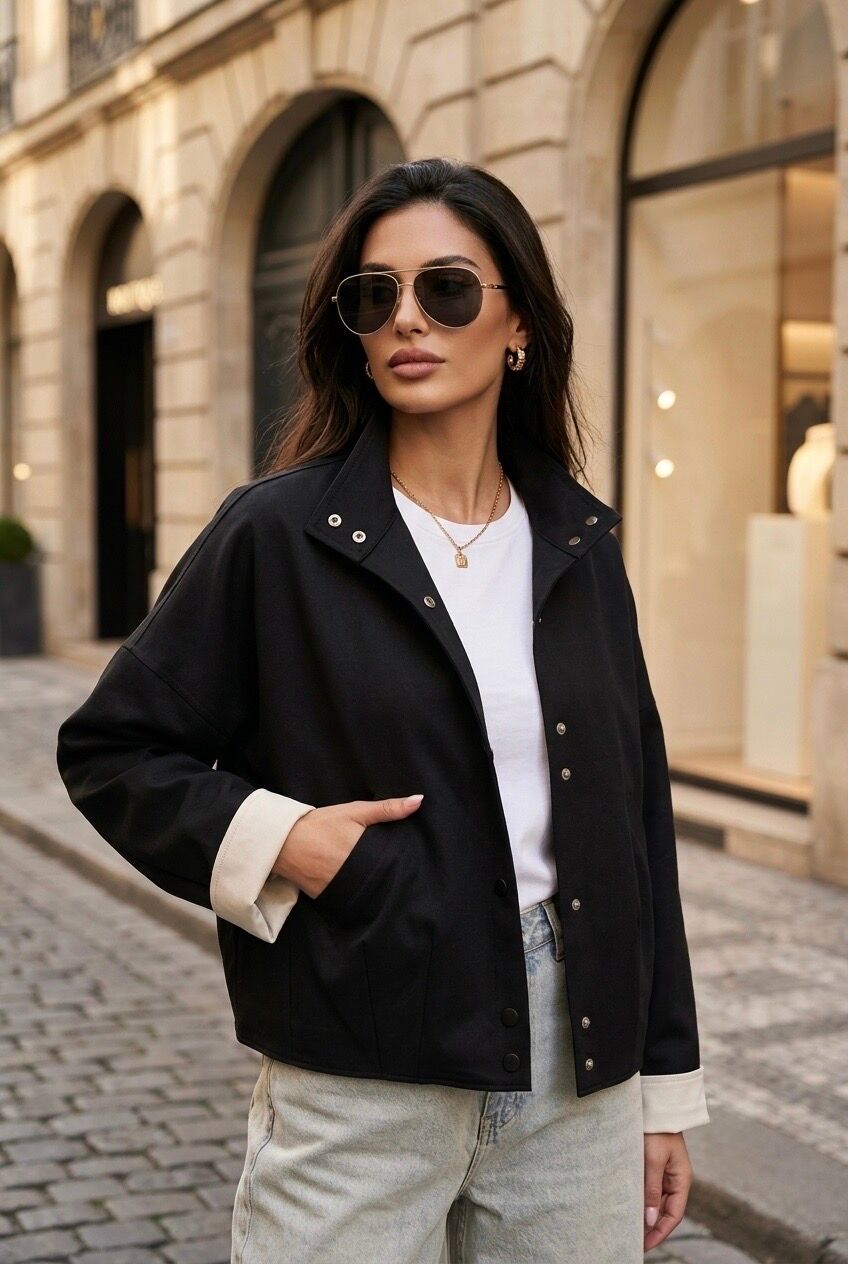 Women's short jacket with snap closure