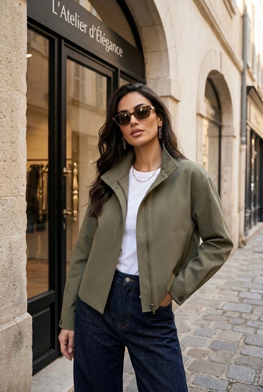 Women's zip-up jacket with stand-up collar