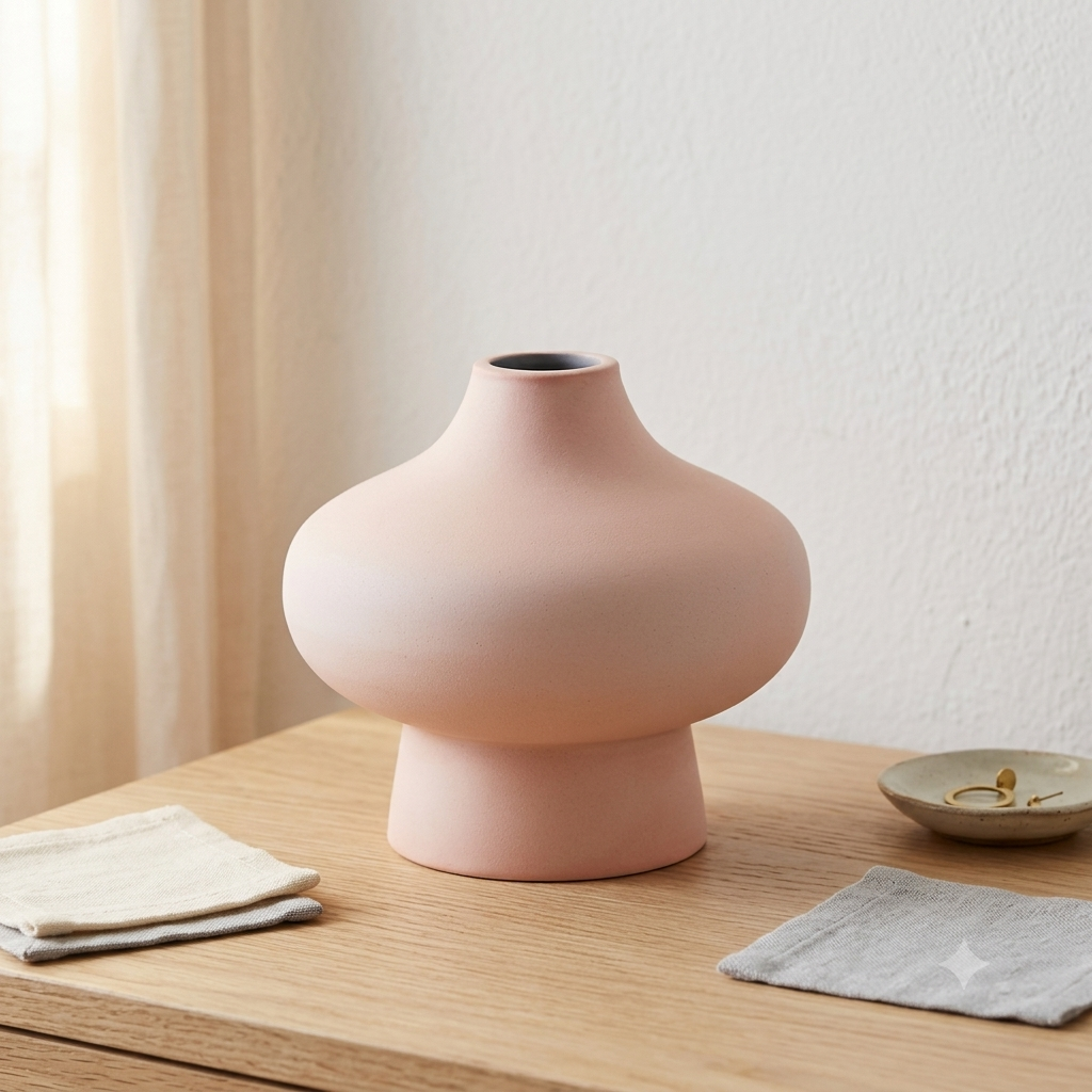 Elfenbeinfarbene, pulverbeschichtete Aluminiumvase – Skulpturale Form