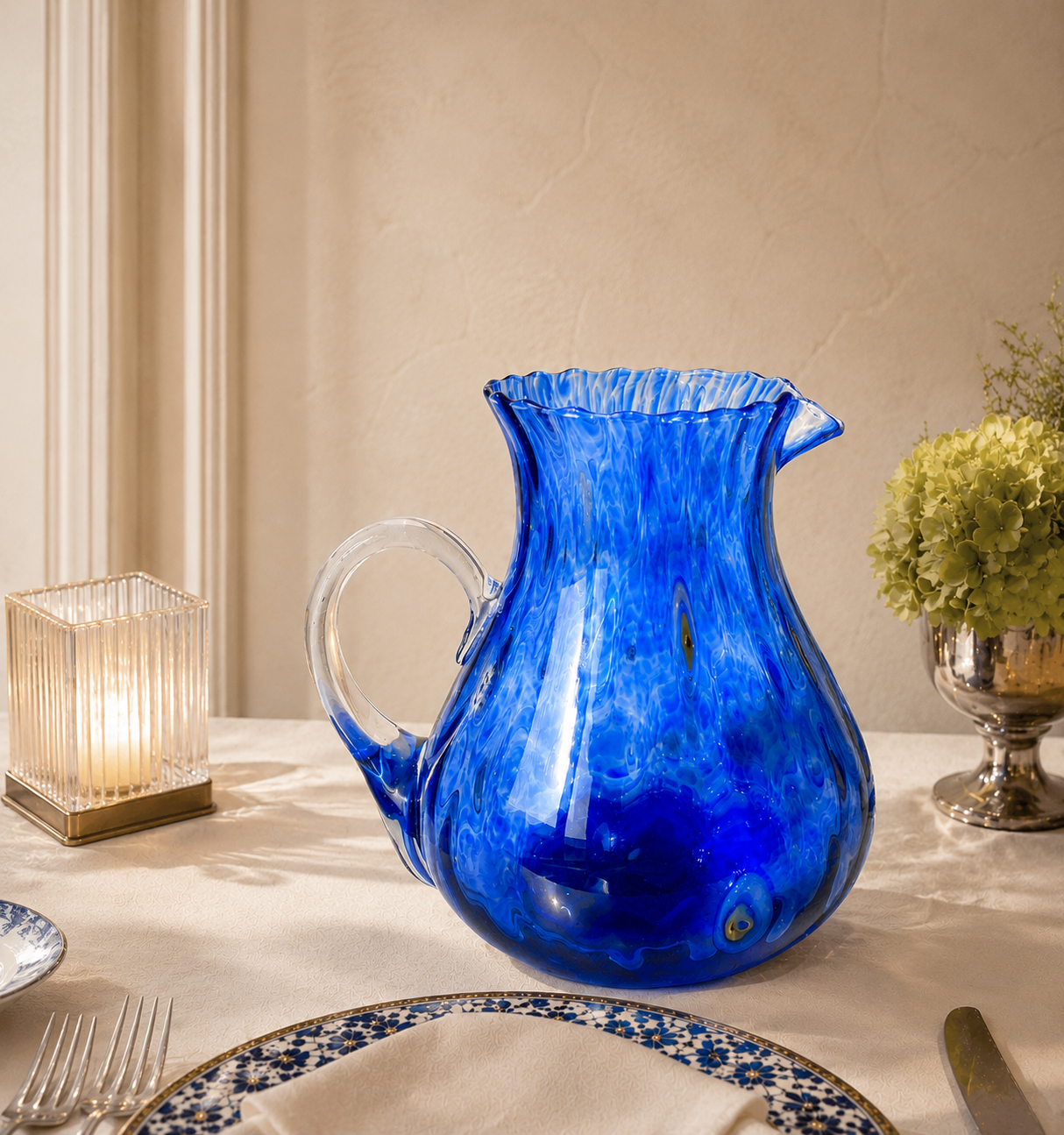 1 Balloton Carafe in Hand-Blown and Crafted Glass with Murano Murrine, “I Colori di Murano” line 1000 ml. Made in Italy