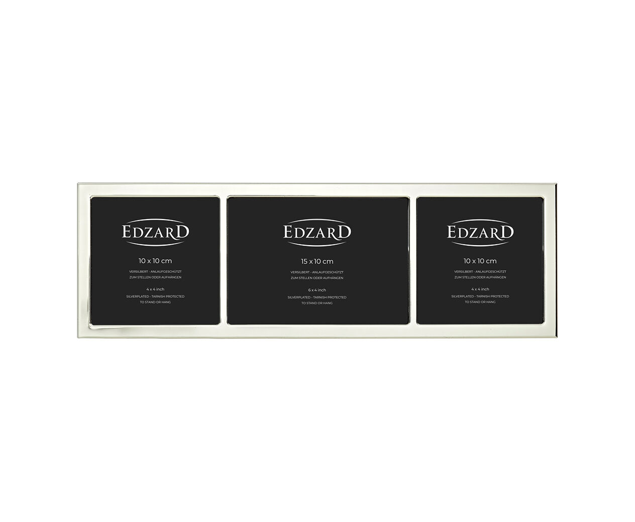 Triple picture frame Salerno (2x 10 x 10 cm, 1x 10 x 15 cm), for 3 photos, landscape format, elegantly silver-plated, tarnish-resistant