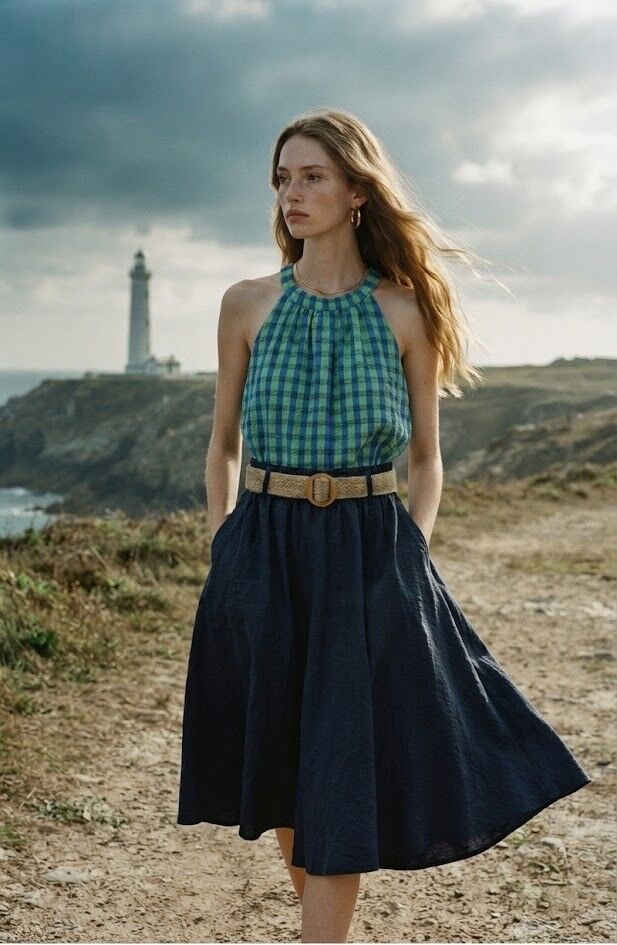 Woven Top with Checkered Pattern