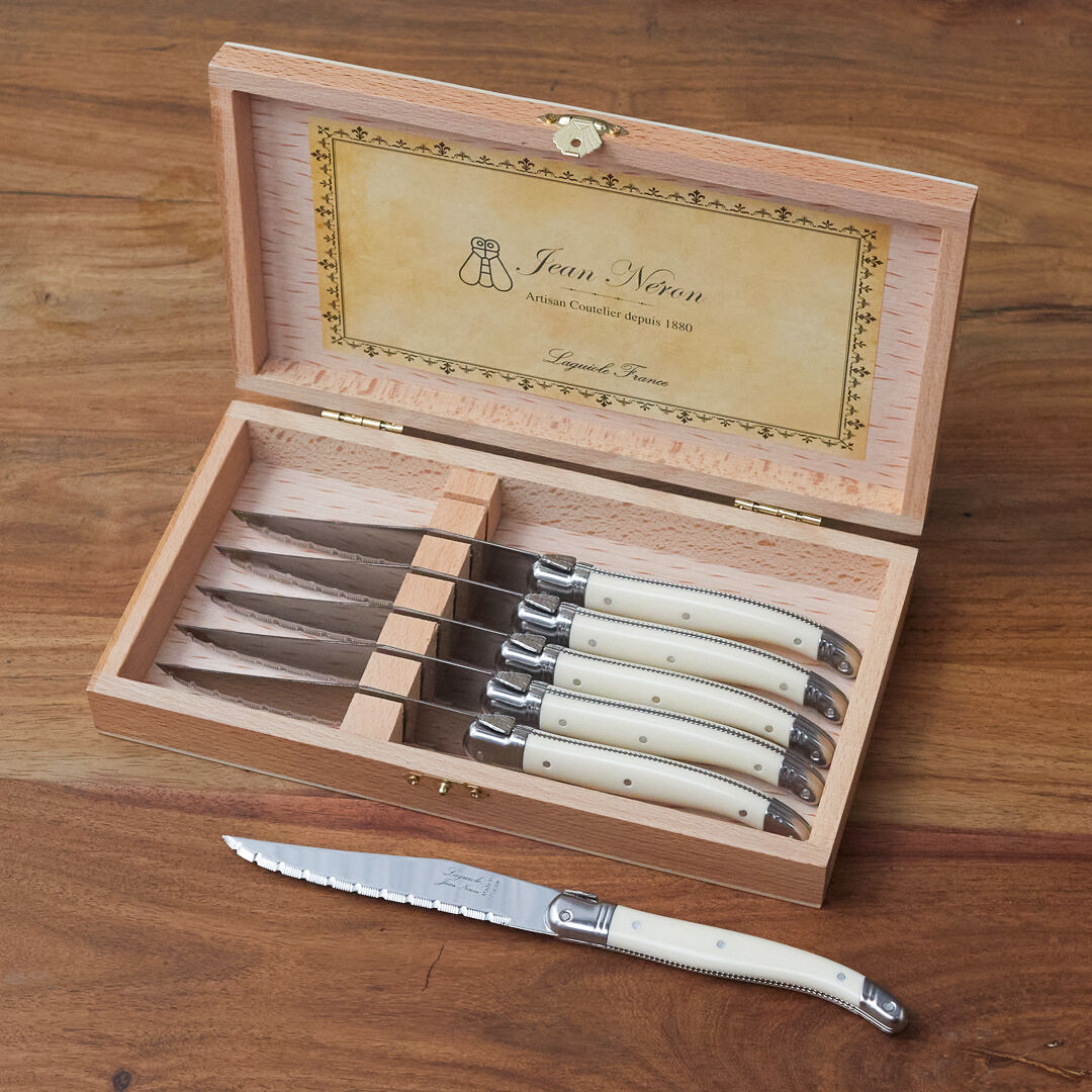 Laguiole 6 Piece Steak Knife Set, Platine Ivory in Wood Presentation Box