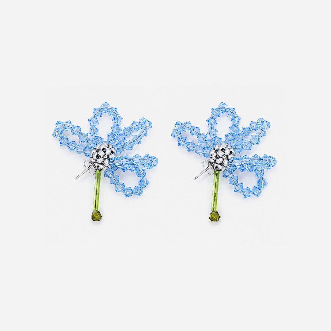 ASTER BLUA MINIMUS, paire de boucles d'oreilles florales bleu en cristaux et perles