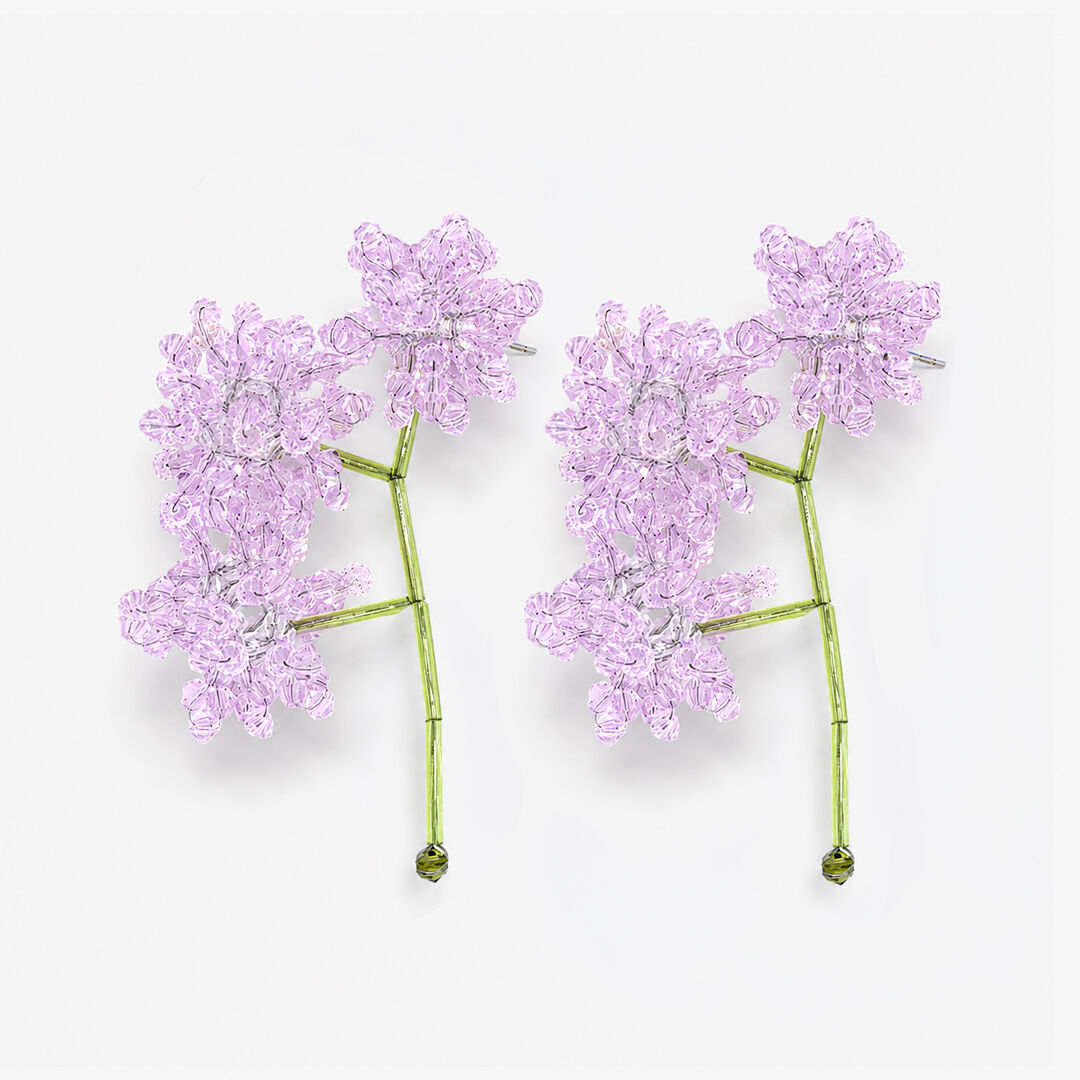 Boucles d'oreilles fleurs roses en perles et cristaux - Erica Rosa