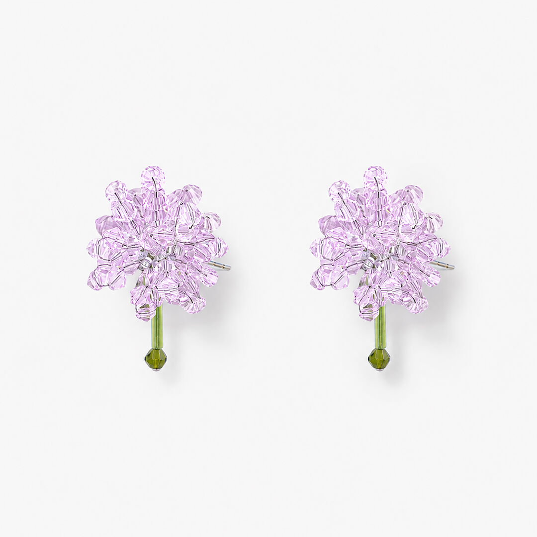 Boucles d'oreilles fleurs roses en perles et cristaux - Erica Rosa Minimus