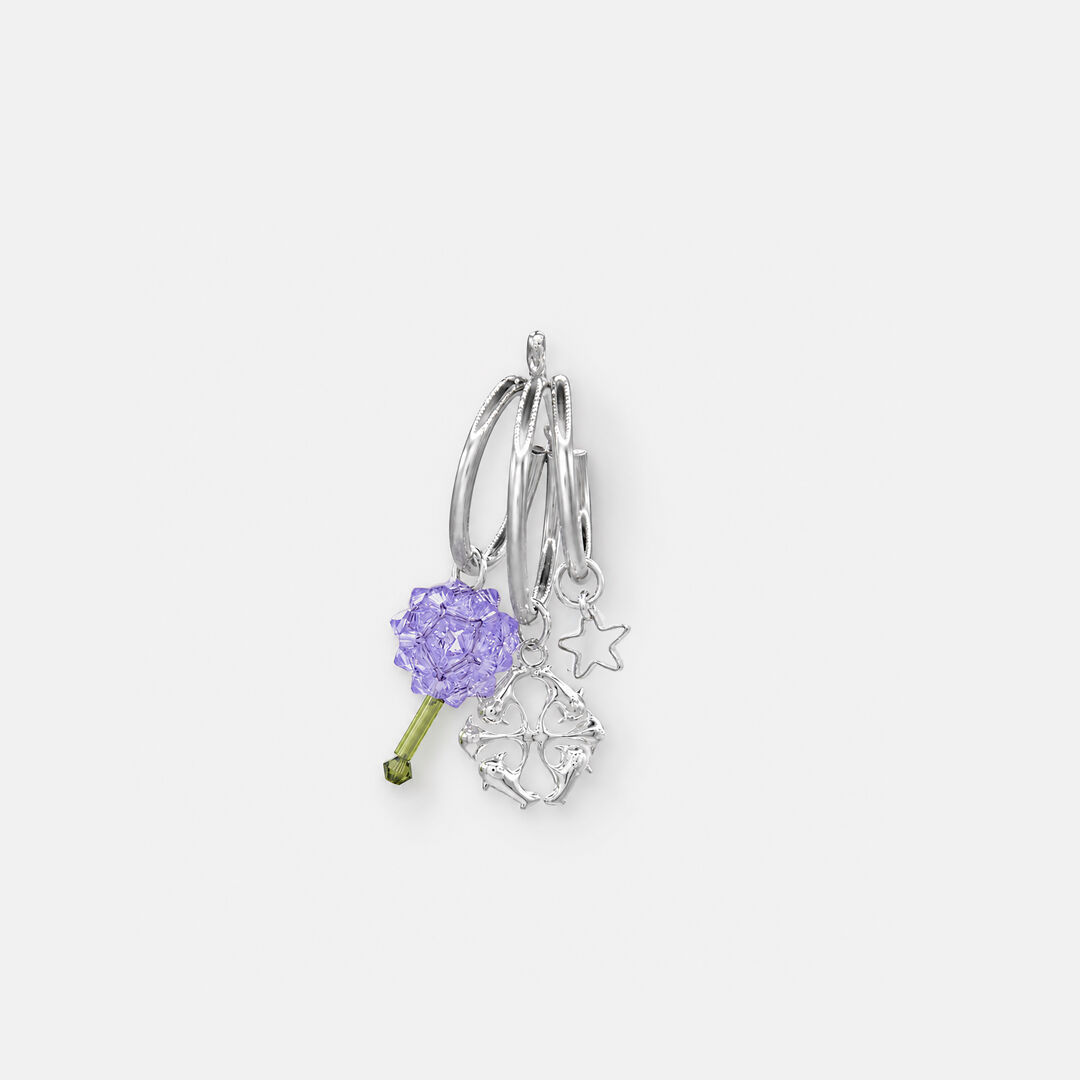 Boucle d’oreille créole fleur violette en perles et cristaux - Paeonia Viola Mateo