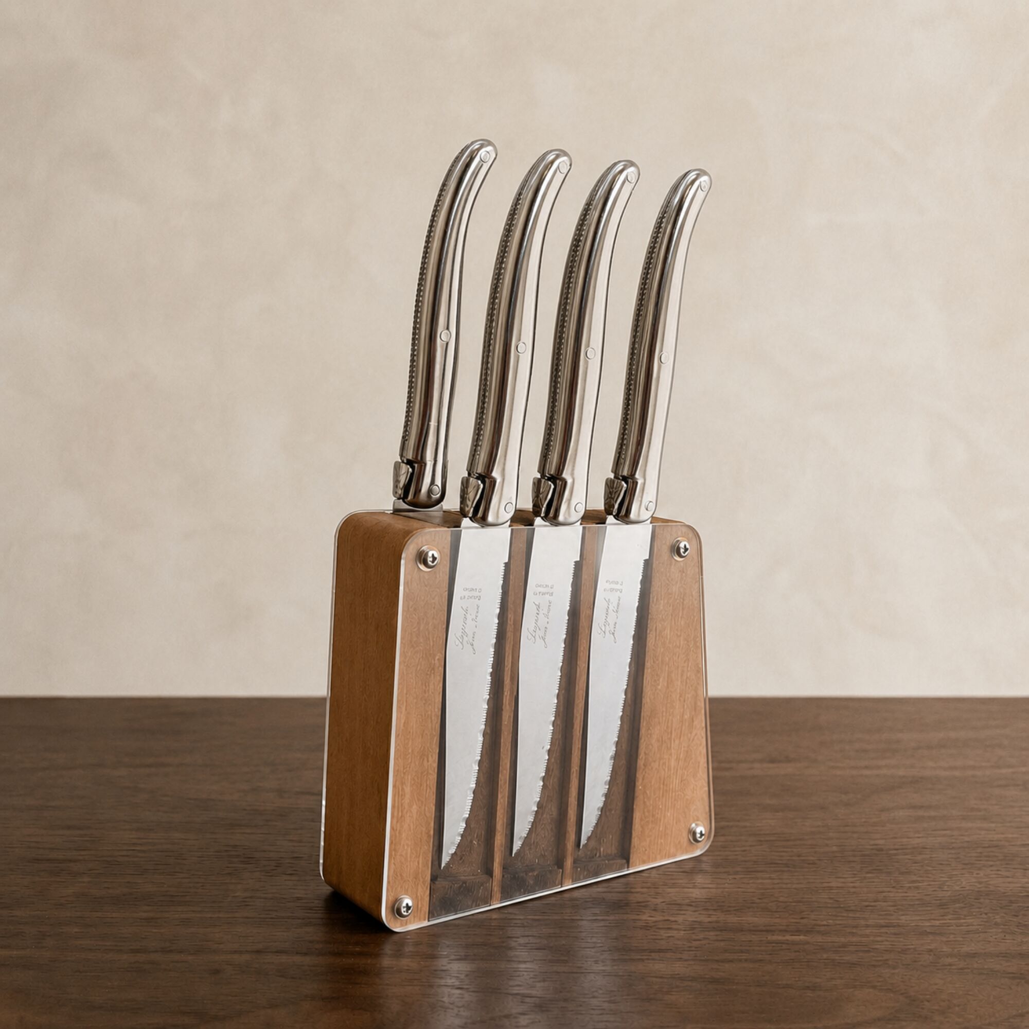 Laguiole 6 Piece Steak Knife Set, Platine Stainless Steel in Acrylic Block
