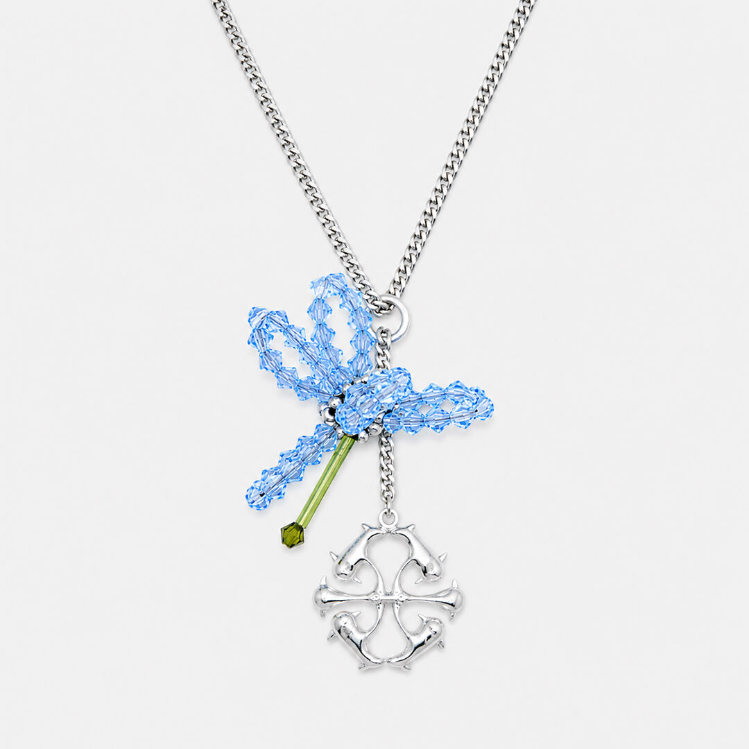 Collier pendentif fleur bleue en perles et cristaux logo Helena Thulin - Aster Blua Williams