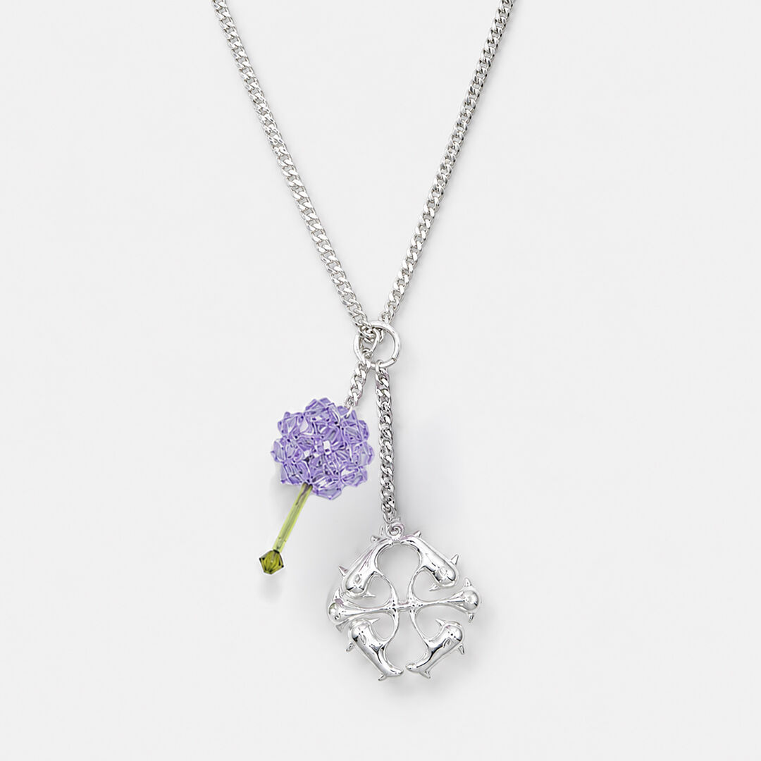 Collier pendentif fleur violette en perles et cristaux logo Helena Thulin - Paeonia Viola Williams