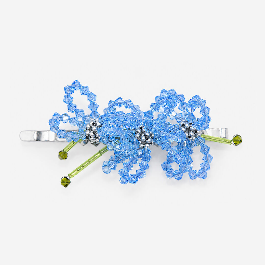 Barrette à cheveux fleurs bleues en perles et cristaux - Aster Blua
