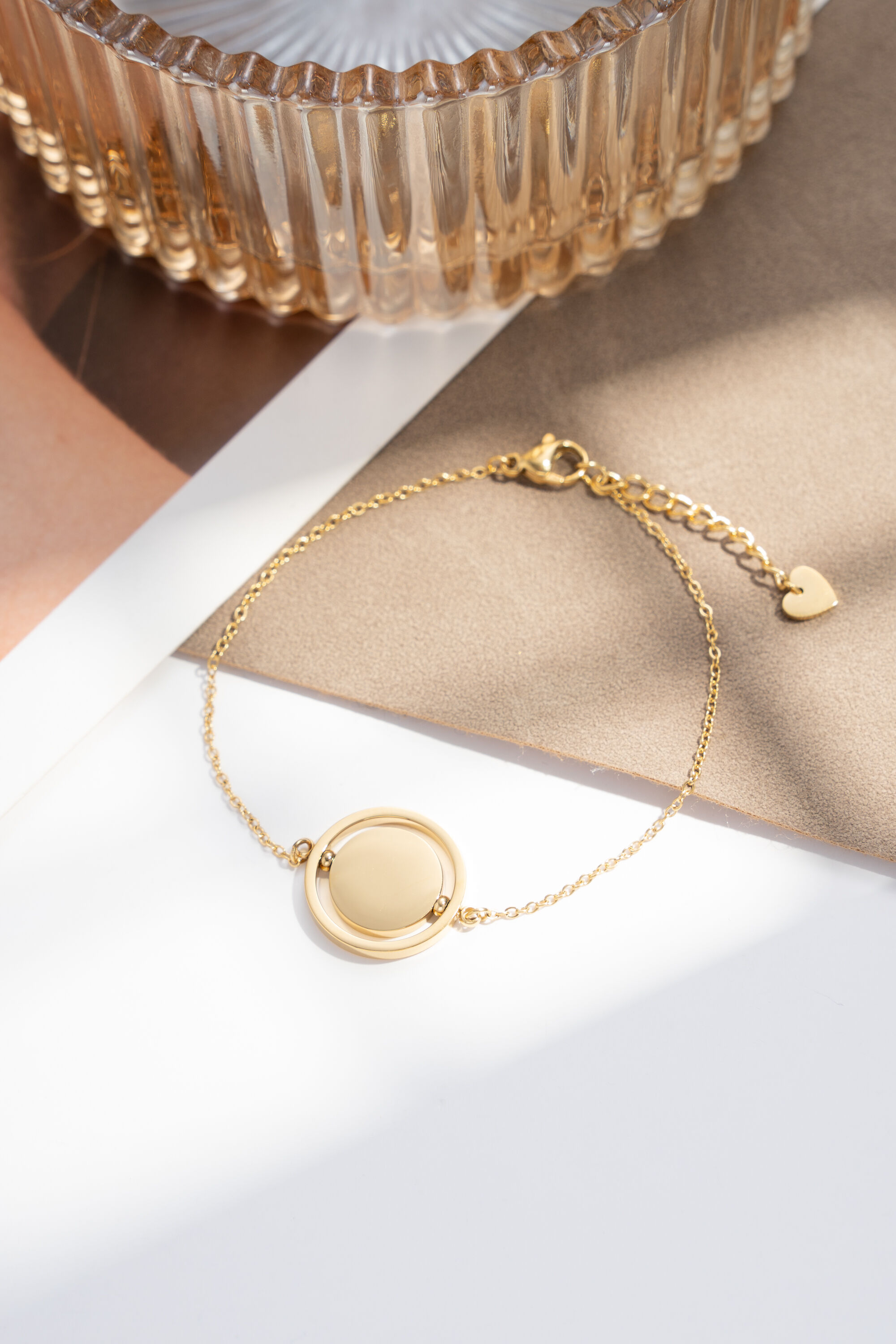 Elegant thin stainless steel double ring circle bracelet