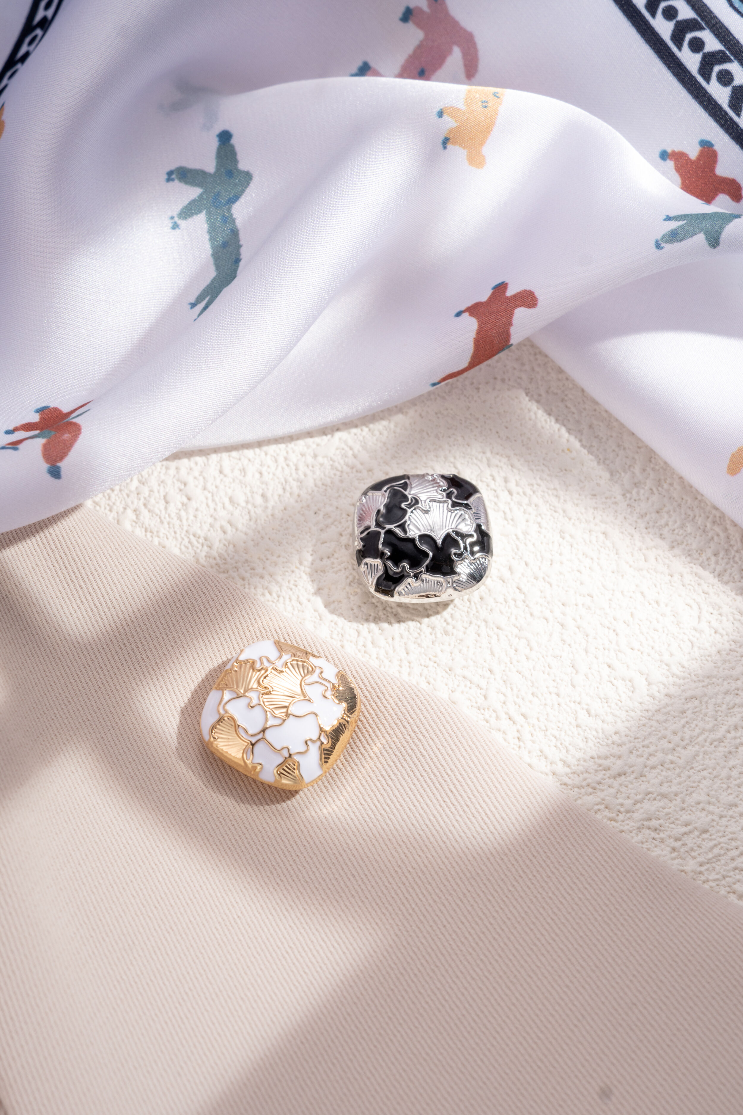 chic silver and gold enamel rectangular collar cufflinks