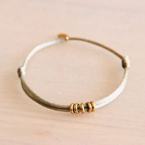 FW105 - Satin bracelet with rings - taupe / gold