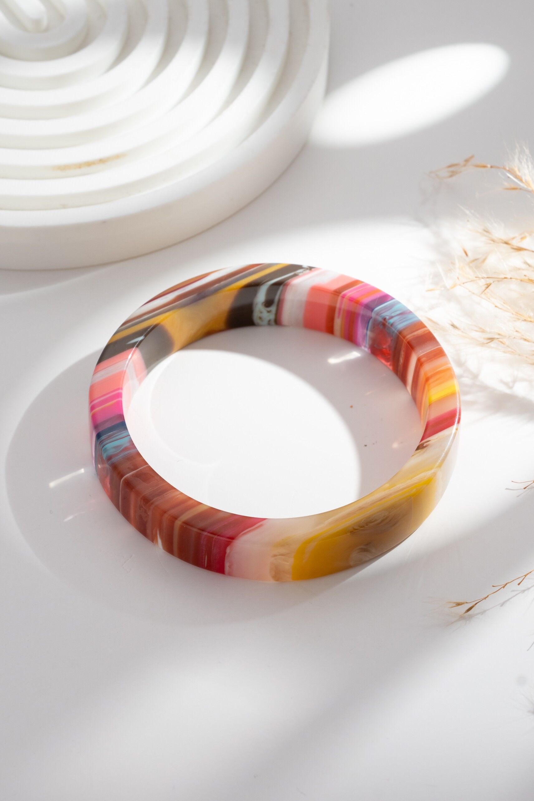 Multicolor marbled resin bangle bracelet, artistic shades